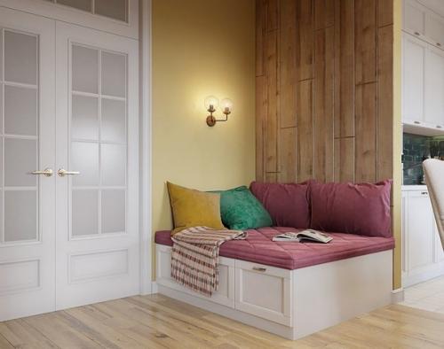 Зона кухни. Тут мы разместили большой остров, очень вместительную кухню, стеллаж для красивой посуды и супер уютное место для отдыха и чтения. 04