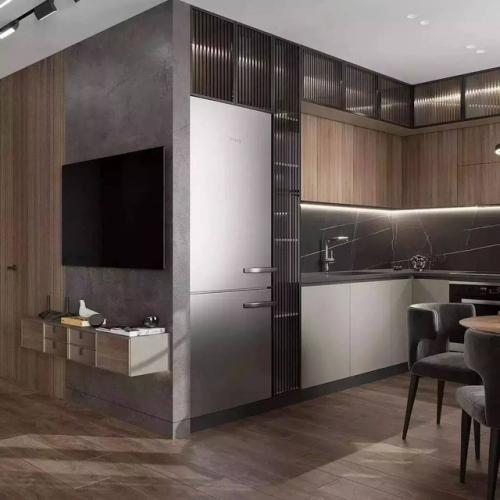 В интерьере этой кухни - гостиной площадью 27 кв. 02