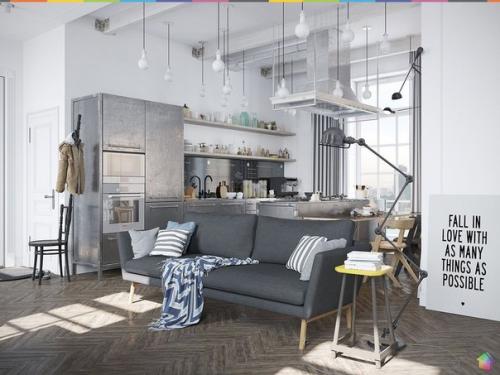 Промышленный скандинавский дизайн в интерьере двухкомнатной квартиры ч. 1.