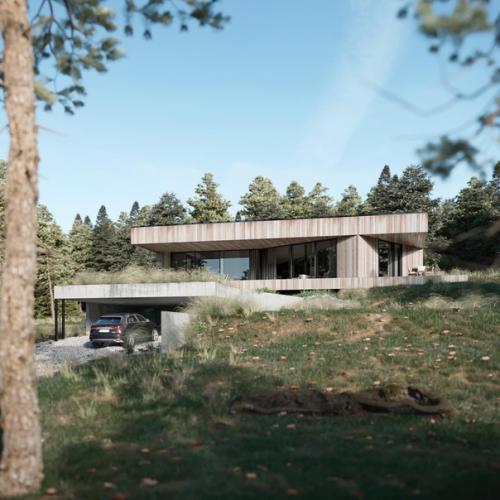 Современная архитектура, сауна прямо в центре дома и живописное лесное окружение - интригует, да? 01