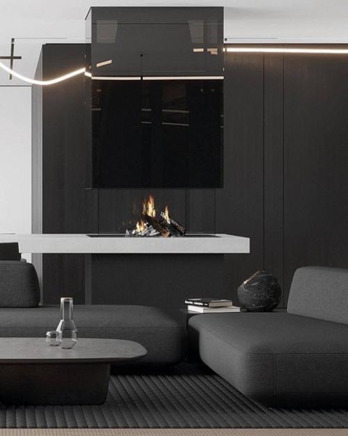 Проект просторной черно-белой гостинной. 03