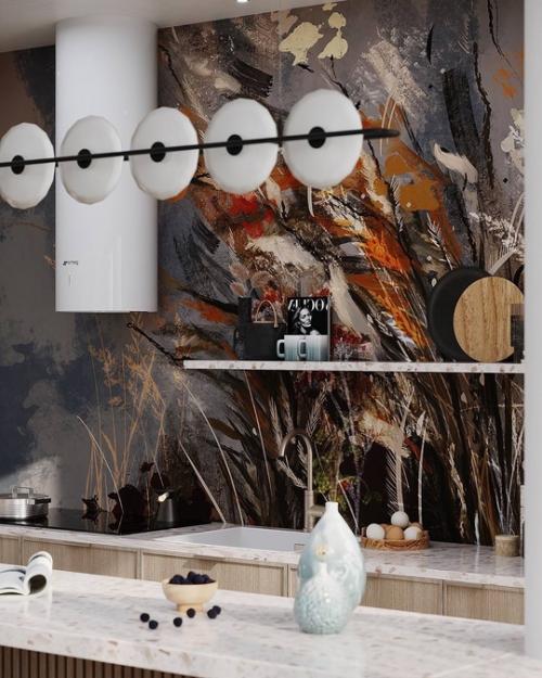 Что думаете за таку акцентную стену на кухне? 01