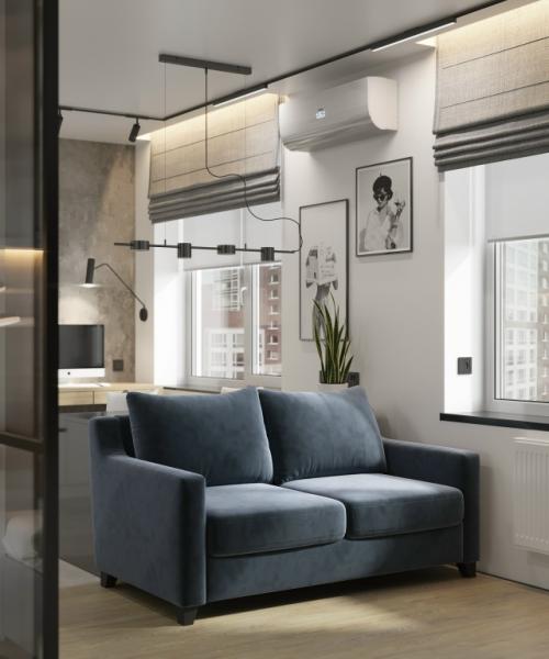 Проект квартиры - студии 34, 7 м 2. современный интерьер с элементами лофта. 07