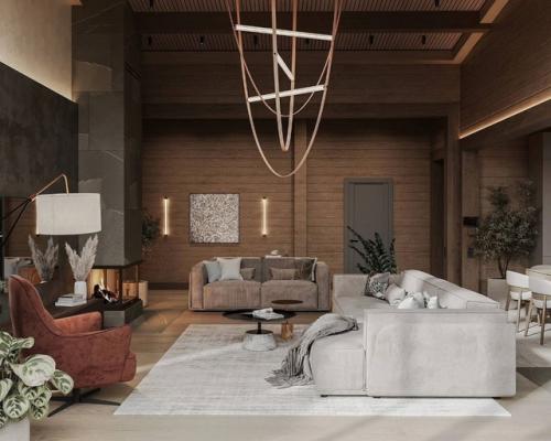 Интерьер кухни - гостиной в частном доме. 01