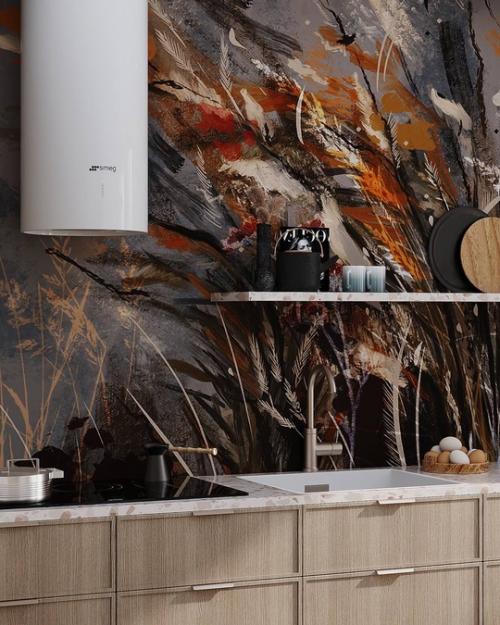 Что думаете за таку акцентную стену на кухне? 02