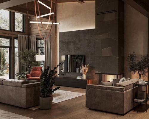 Интерьер кухни - гостиной в частном доме. 07