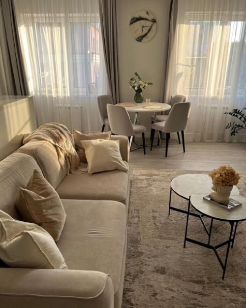 Уютная кухня - гостиная в нейтральный оттенках. 04