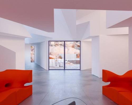 Частный дом из транспортных контейнеров, расположенных под различными углами. 06