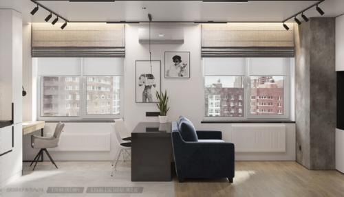 Проект квартиры - студии 34, 7 м 2. современный интерьер с элементами лофта. 01