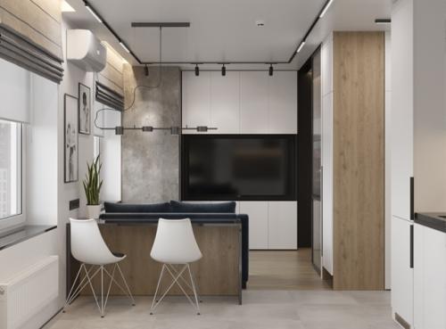 Проект квартиры - студии 34, 7 м 2. современный интерьер с элементами лофта. 02