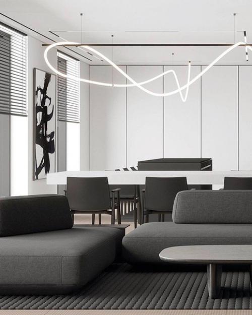 Проект просторной черно-белой гостинной. 01