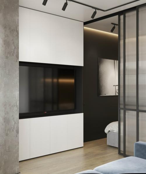 Проект квартиры - студии 34, 7 м 2. современный интерьер с элементами лофта. 08