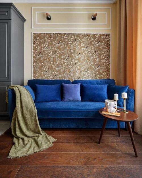 Яркие акценты в интерьере однокомнатной квартиры, проект от дизайнера Юлии бобровой. 01