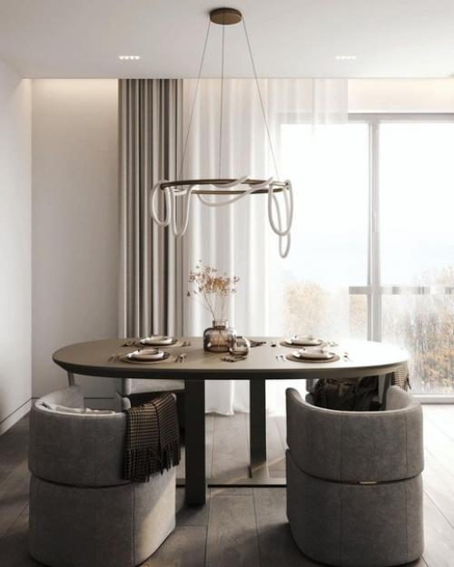 Кухня - гостиная в светло серой цветовой гамме. 04