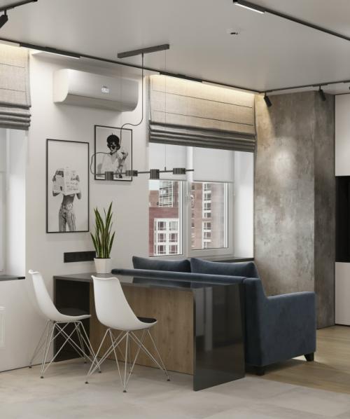 Проект квартиры - студии 34, 7 м 2. современный интерьер с элементами лофта. 06