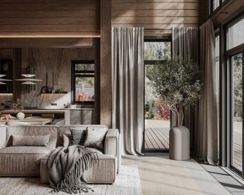 Интерьер кухни - гостиной в частном доме. 03