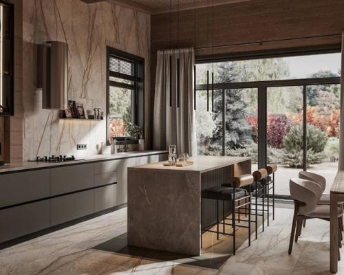 Интерьер кухни - гостиной в частном доме. 06