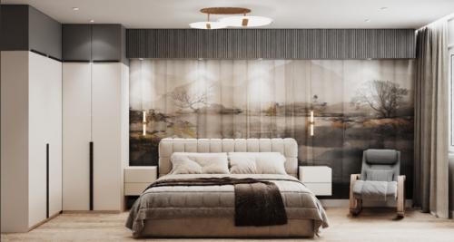 Спальня в квартире из трех комнат.