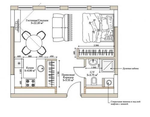 Современный интерьер апартаментов площадью 35 кв. 09
