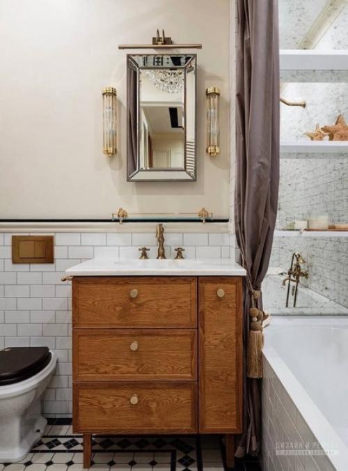 Заказчица хотела создать интерьер с историей и особенно просила найти место для семейных реликвий: люстры Невеста и советского бра. 07