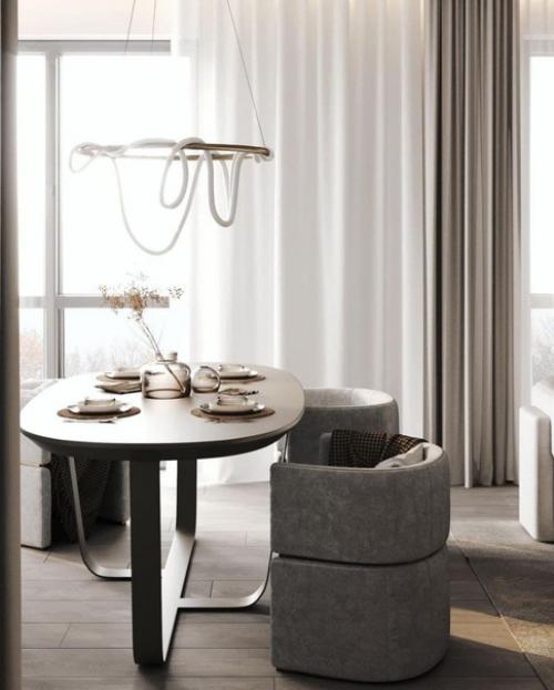 Кухня - гостиная в светло серой цветовой гамме. 02