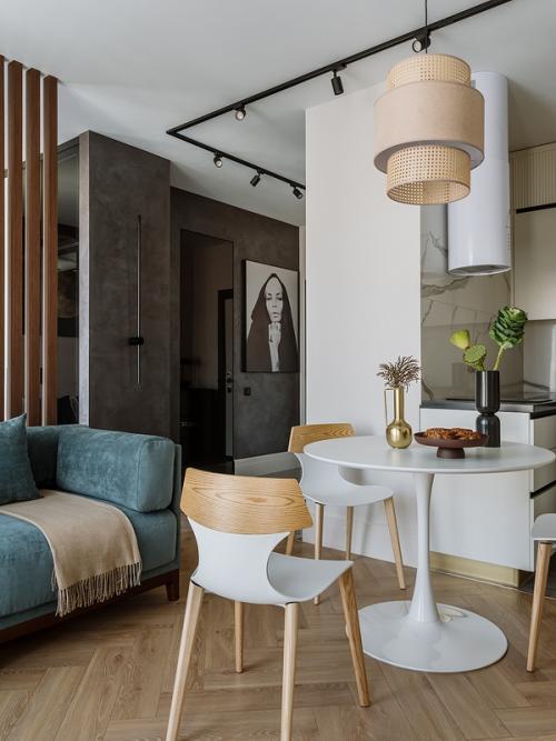 Современный интерьер апартаментов площадью 35 кв.