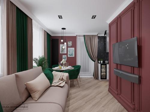 Кухня - гостиная в ярких тонах. 03