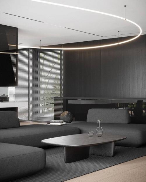 Проект просторной черно-белой гостинной. 02