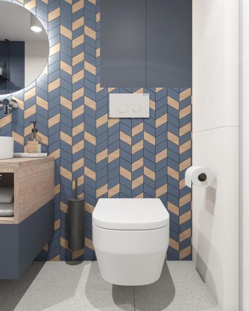 Гостевой санузел.  Интересная цветовая гамма и раскладка плитки выбрана. 02