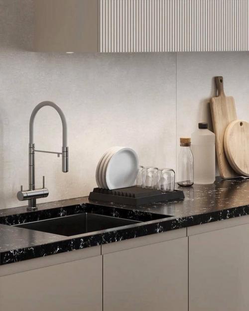 Интерьер светлой, милой и уютной кухни - гостиной в квартире. 07