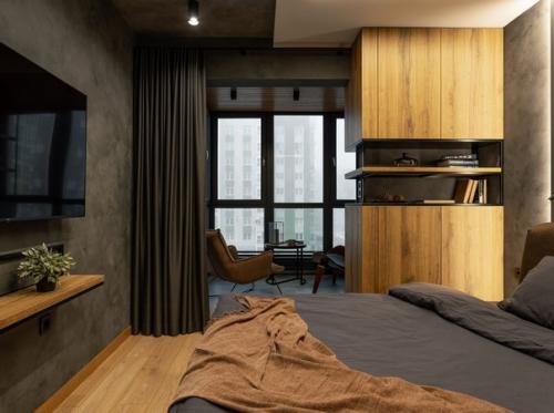 Стильный, атмосферный Мужской интерьер однокомнатной квартиры. 03