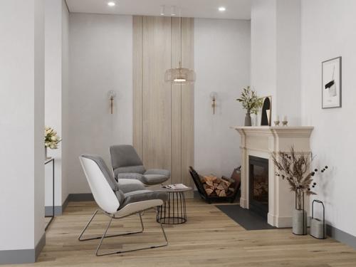 Интерьер гостиной с камином. 05