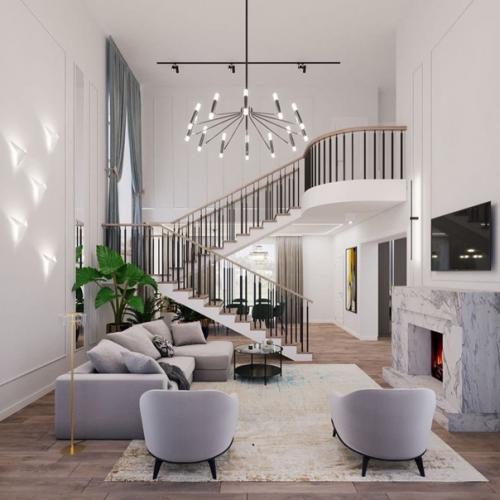 Проект гостиной.  Современная светлая гостиная в честном доме. 01