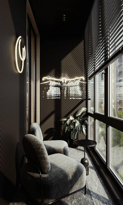 Дизайн интерьера балкона для молодой пары.  