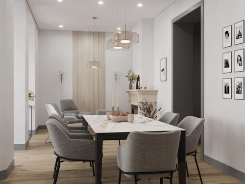 Интерьер гостиной с камином. 02