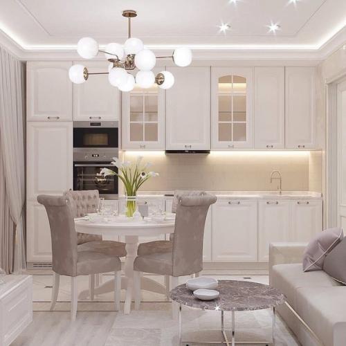 Элегантный интерьер кухни - гостиной. 04