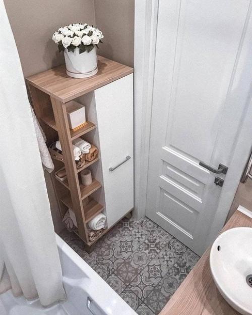 Интерьер санузла в теплых оттенках. 01