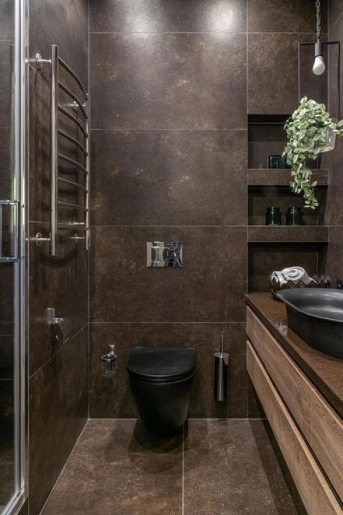 Квартира в темных тонах - с био - камином и балками на потолке. 07