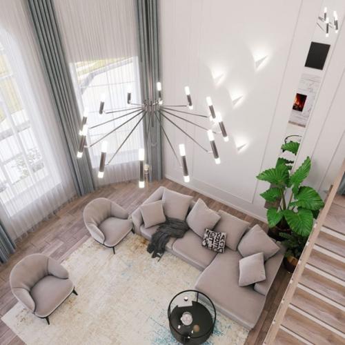 Проект гостиной.  Современная светлая гостиная в честном доме. 02