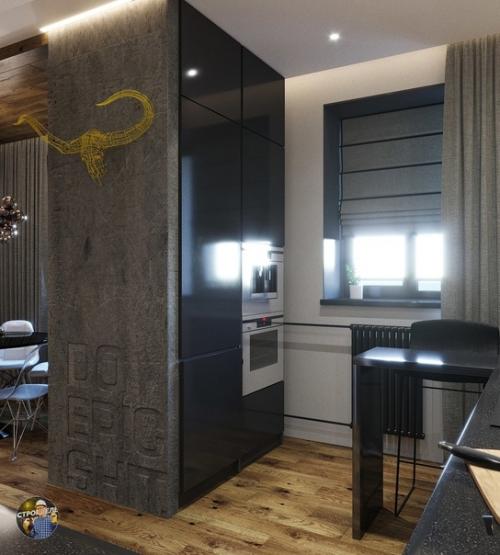 Красивая и гармоничная кухня объединенная с гостиной. 05