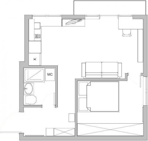 Стильная квартира - студия из угловой хрущевки. 05