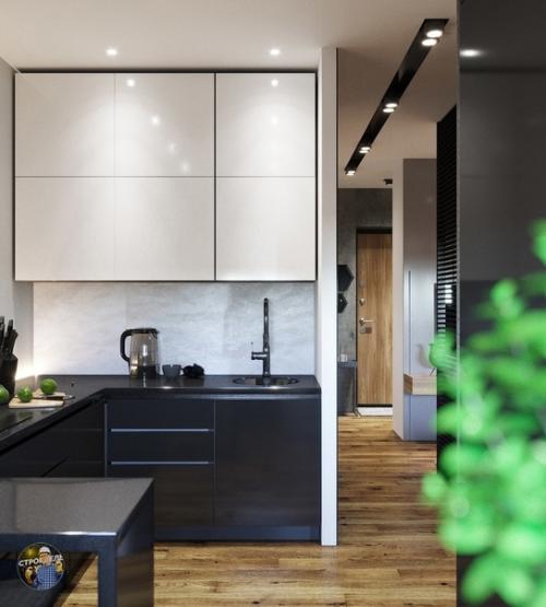 Красивая и гармоничная кухня объединенная с гостиной. 06