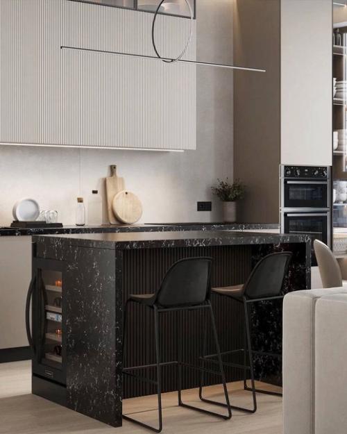 Интерьер светлой, милой и уютной кухни - гостиной в квартире. 03