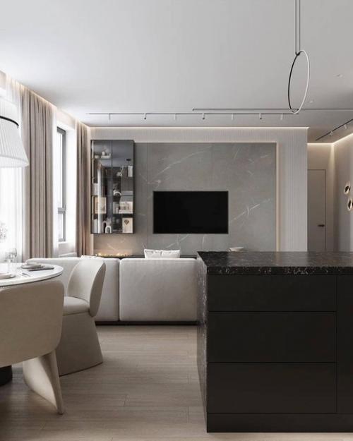 Интерьер светлой, милой и уютной кухни - гостиной в квартире. 05