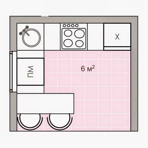 Как разместить мебель на кухне площадью 6 квадратных метров? 07 Как разместить мебель на кухне площадью 6 квадратных метров? 07