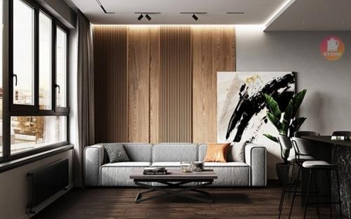 Брутальный, современный интерьер кухни - гостиной, спроектированный дизайнерами студии Osome Studio. 05