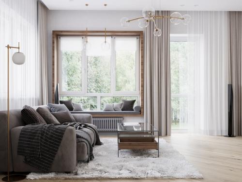 Интерьер гостиной с камином. 01