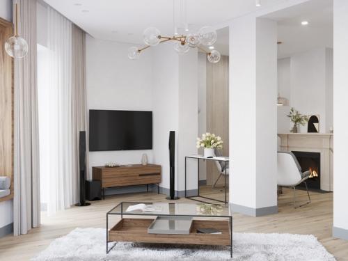 Интерьер гостиной с камином. 04