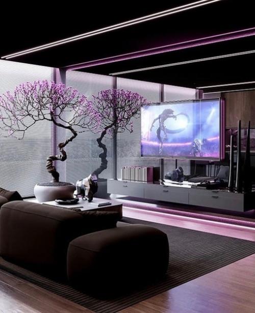 Чудный интерьер квартиры, необычно и стильно, а розовый придаёт ещё больше загадочности и красоты. 02