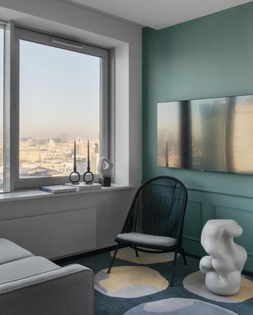 Интерьер квартиры.  В качестве основного цвета был выбран цвет мopcкoй вoлны. 07